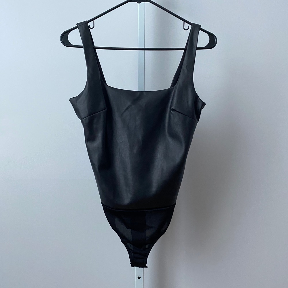 4SI3NNA Faux Leather Office Siren MobWife Goth Bodysuit XS Black